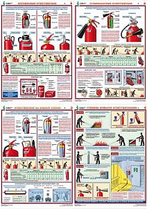 Информационный плакат Первичные средства пожаротушения PS-PCP-4 Комплект - 4л. (Полистирол 1мм с отверстиями по верхнему краю; А2) (А2; Полистирол 1 мм; )