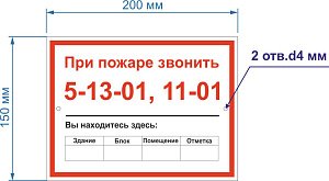 Табличка вызова пожарной охраны